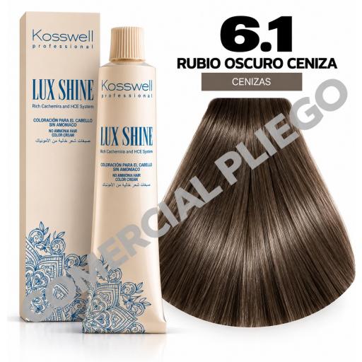 Tinte Lux Shine N6.1 Rubio Oscuro Ceniza sin amoniaco 60ml Kosswell