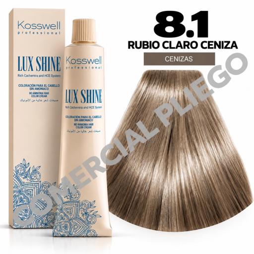 Tinte Lux Shine N8.1 Rubio Claro Ceniza sin amoniaco 60ml Kosswell