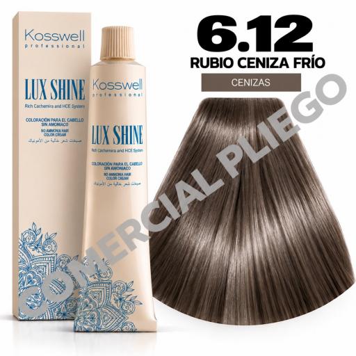Tinte Lux Shine N6.12 Rubio Ceniza Frio sin amoniaco 60ml Kosswell
