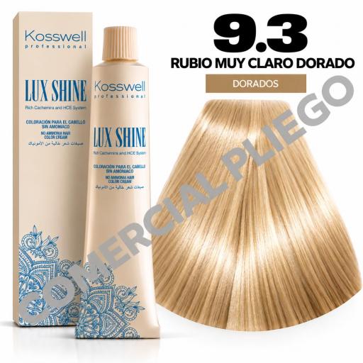 Tinte Lux Shine N9.3 Rubio Muy Claro Dorado sin amoniaco 60ml Kosswell 