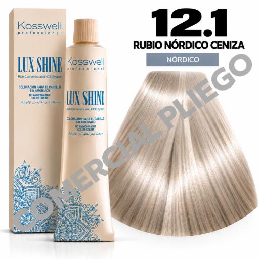 Tinte Lux Shine N12.1 Rubio Nórdico Ceniza sin amoniaco 60ml Kosswell 
