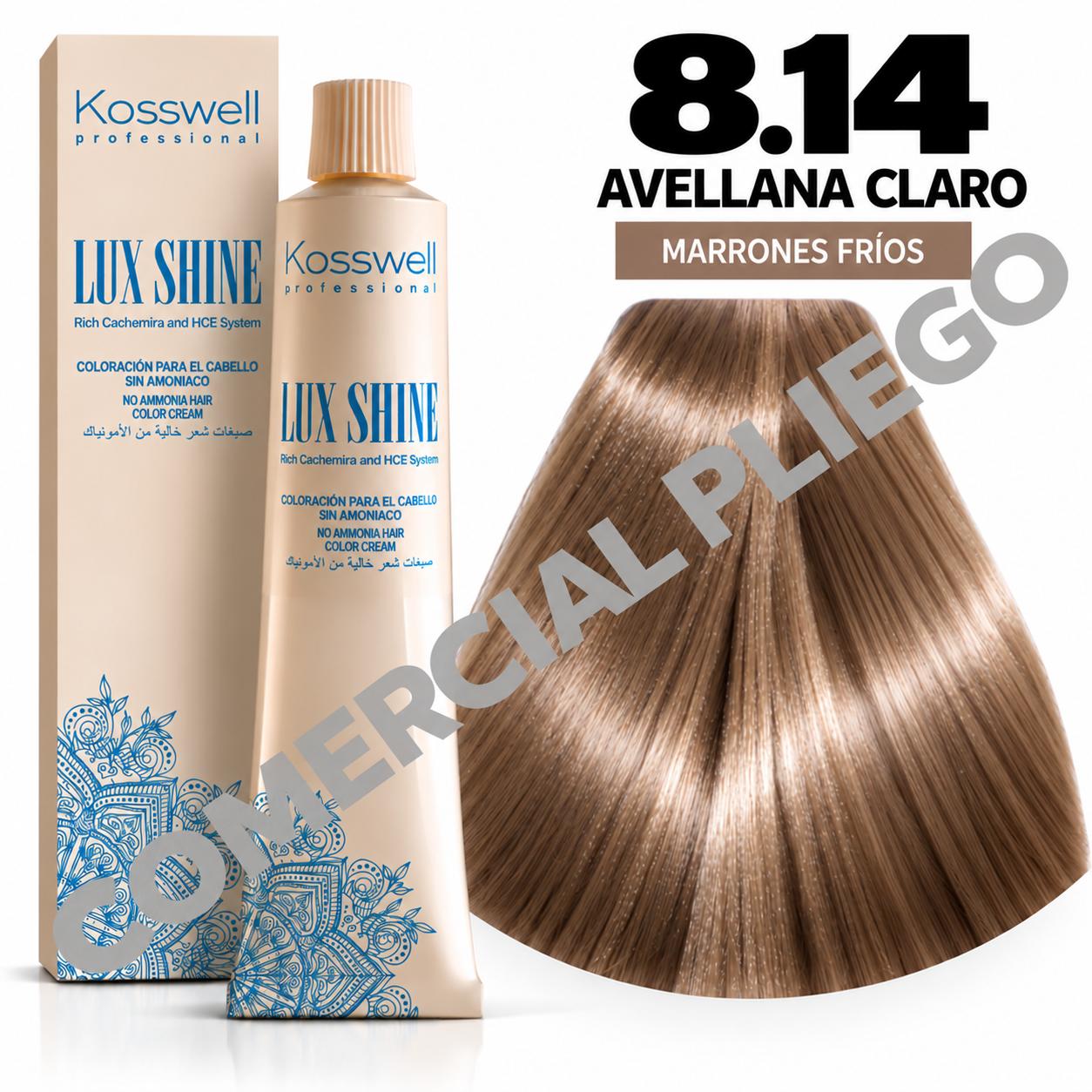 Tinte Lux Shine N8.14 Avellana Claro sin amoniaco 60ml Kosswell