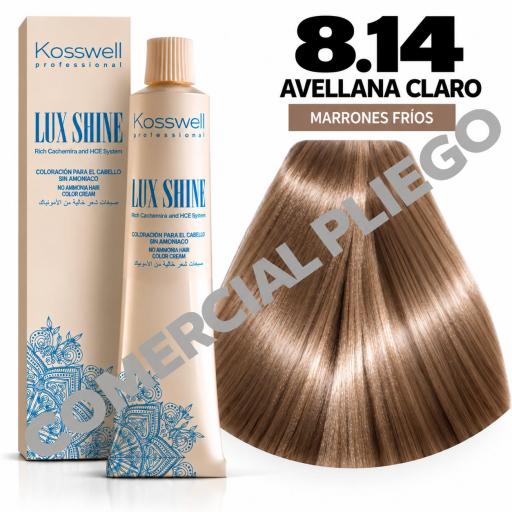 Tinte Lux Shine N8.14 Avellana Claro sin amoniaco 60ml Kosswell  [0]