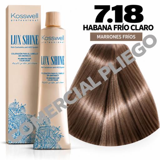 Tinte Lux Shine N7.18 Habana Frio Claro sin amoniaco 60ml Kosswell