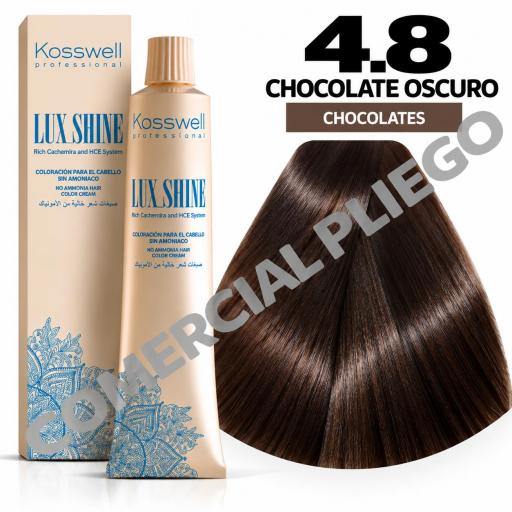 Tinte Lux Shine N4.8 Chocolate Oscuro sin amoniaco 60ml Kosswell 