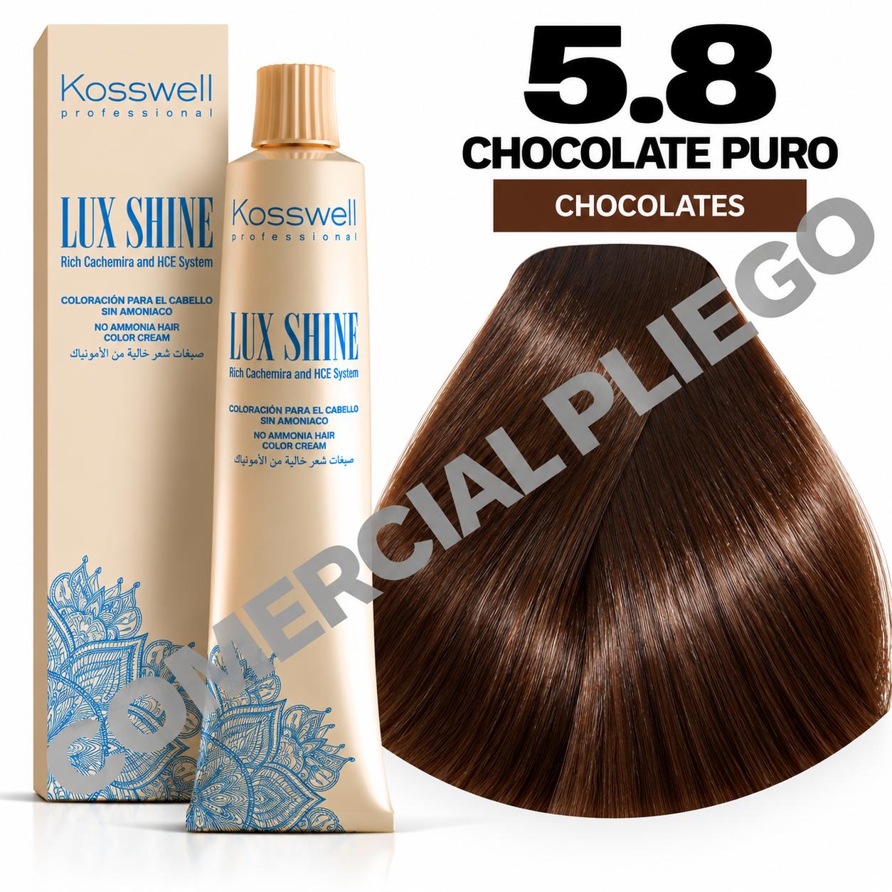 Tinte Lux Shine N5.8 Chocolate Puro sin amoniaco 60ml Kosswell