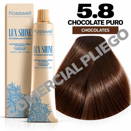Tinte Lux Shine N5.8 Chocolate Puro sin amoniaco 60ml Kosswell 