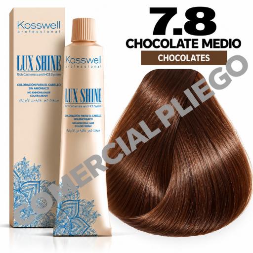 Tinte Lux Shine N7.8 Chocolate Medio sin amoniaco 60ml Kosswell  [0]