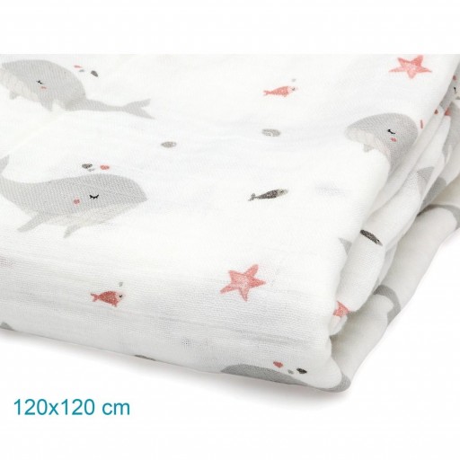 Muselina Bambú Ballenas 120x120 Kiokids [2]