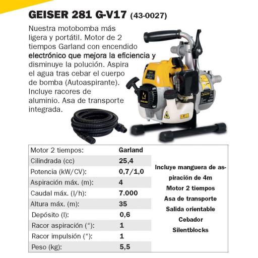 Motobomba de gasolina GARLAND GEISER 281G-V17+MANGUE [2]