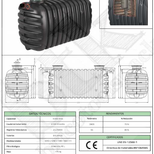 Fosa Séptica con filtro 4000 litros 14 habitantes POLIETILENO HOMOLOGADA con marcado CE [1]