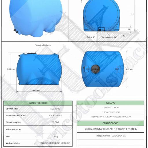 Cisterna horizontal de 500 litros polietileno - AGUA POTABLE [3]
