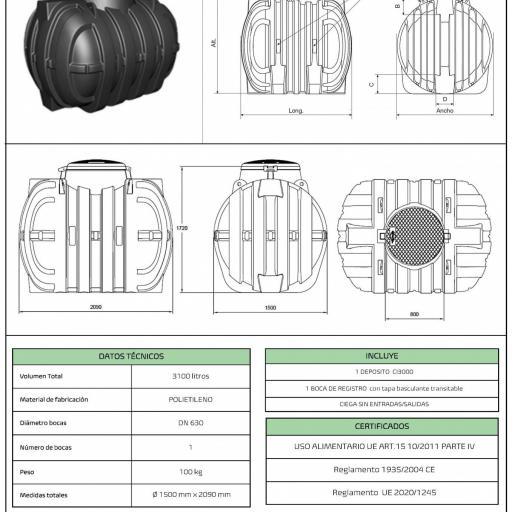 Depósito para agua potable 3100 litros polietileno - instalación enterrada [2]