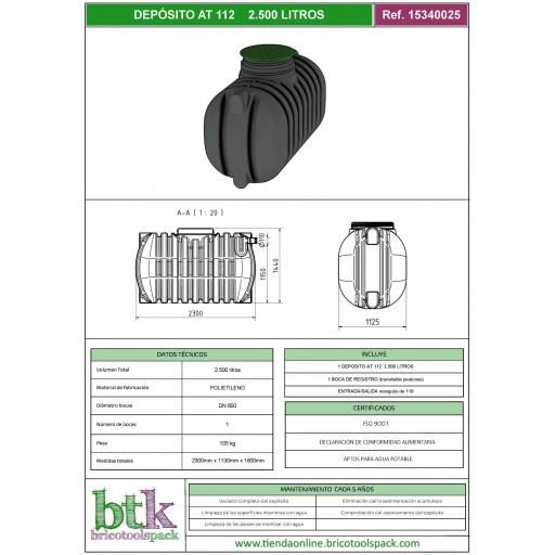 Depósito 2.500 litros AT 112 + KIT de PLUVIALES [3]