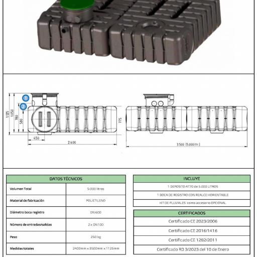 Depósito para agua 5000 litros poca profundidad + KIT PLUVIALES [3]