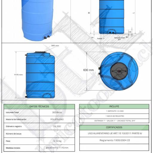 Depósito vertical de 300 litros polietileno - AGUA POTABLE [2]