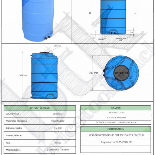 Depósito vertical de 500 litros polietileno - AGUA POTABLE [2]