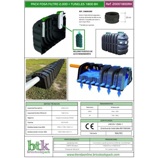 PACK Fosa Séptica con Filtro 2000 litros + Túnel INFILTRACIÓN 1800 litros 8 habitantes - Rikutec [3]