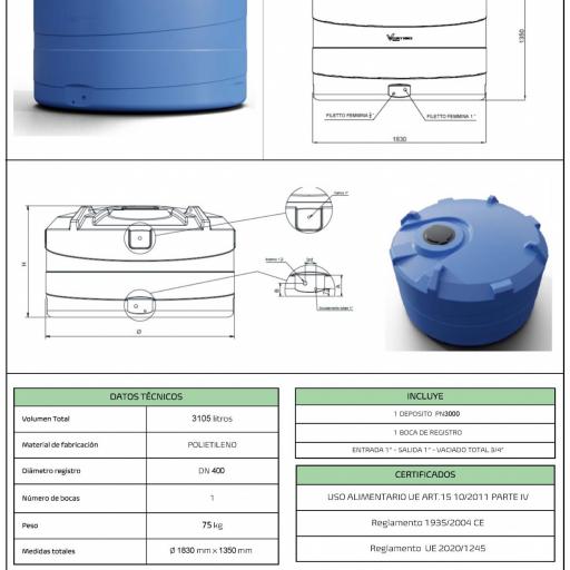 Depósito de 3000 litros vertical polietileno agua potable [3]