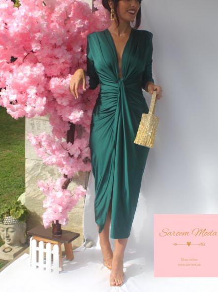Vestido Damia Verde Botella Manga Larga [0]