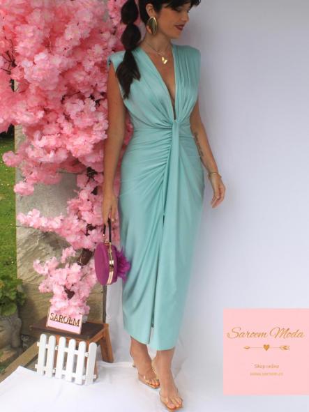 Vestido Damia Verde Agua Satinado [4]