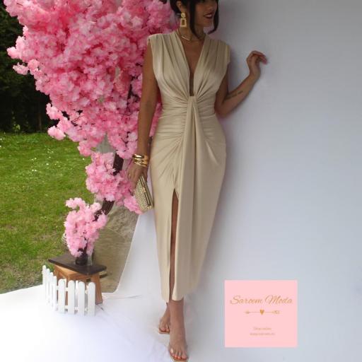 Vestido Damia Beige Satinado