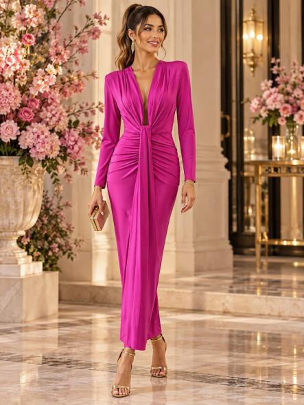 Vestido Damia Fucsia Manga Larga  [0]