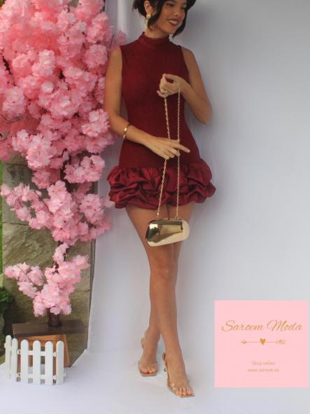 Mini Vestido Encaje Burdeos [0]