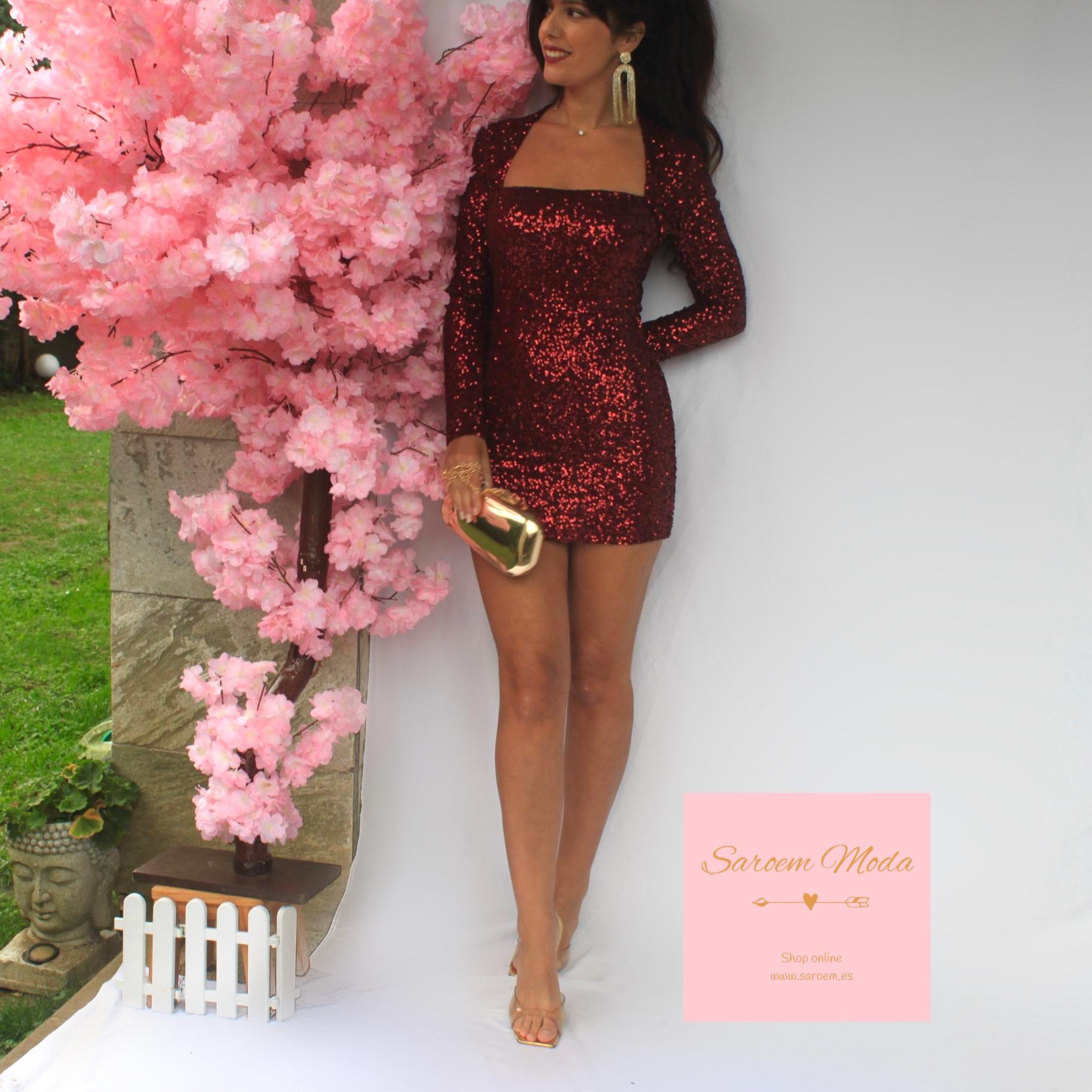 Vestido Zenda Lentejuelas Burdeos