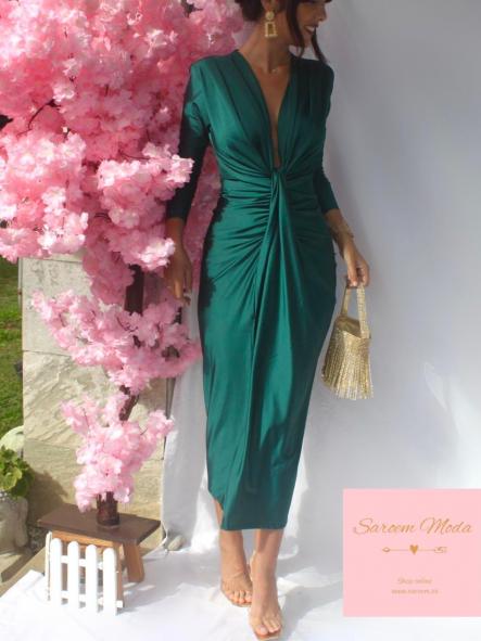 Vestido Damia Esmeralda Oscuro Botella Manga Larga [3]