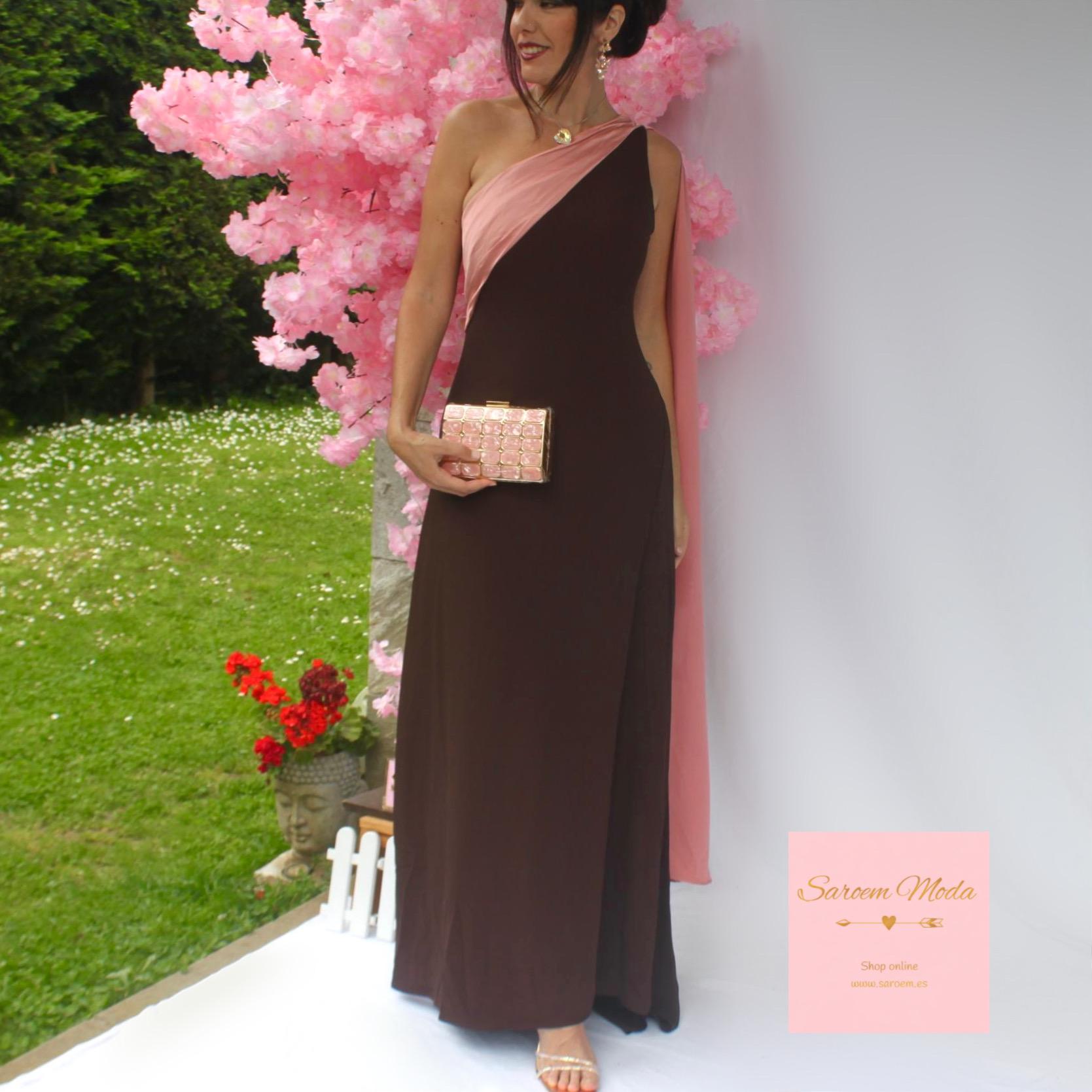 Vestido Ella Marrón/Salmón