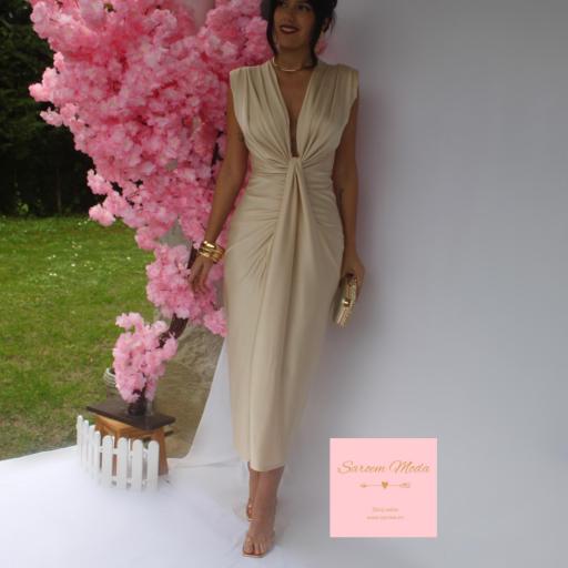 Vestido Damia Beige Satinado