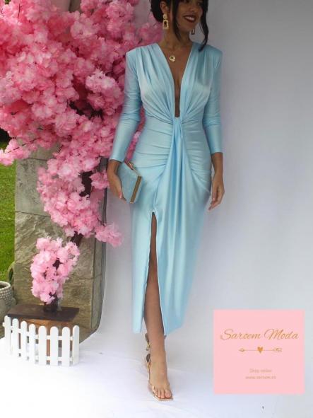 Vestido Damia Celeste Manga Larga 