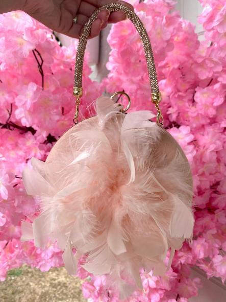 Bolso Redondo Plumas Rosa