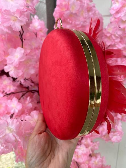 Bolso Redondo Plumas Rojo [2]