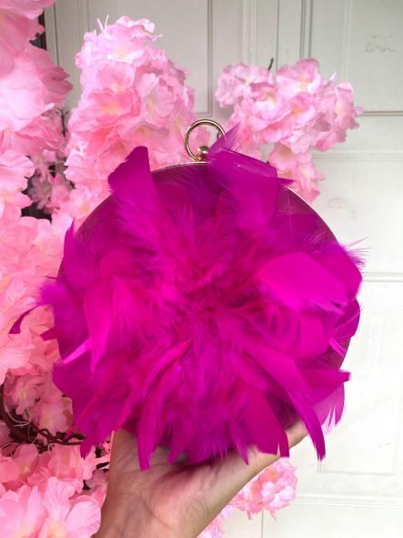 Bolso Redondo Plumas Fucsia [1]
