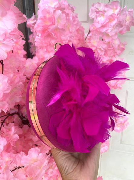 Bolso Redondo Plumas Fucsia [2]