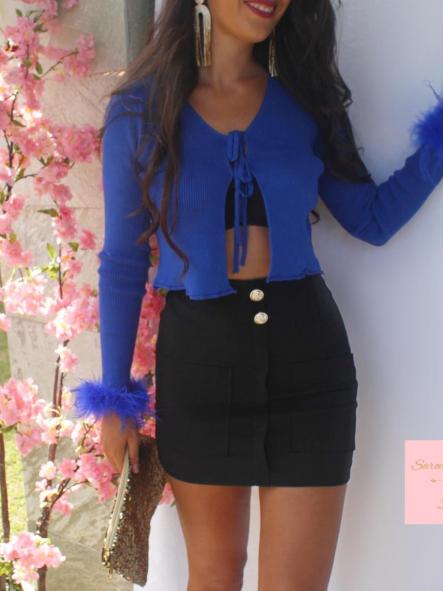 Cárdigan Punto Plumas Azul