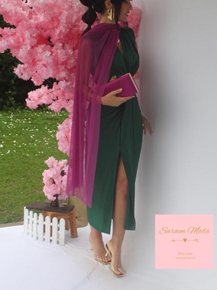Vestido Damia Verde Botella Satinado