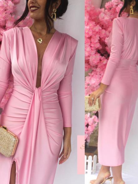 Vestido Damia Rosa Manga Larga  [4]