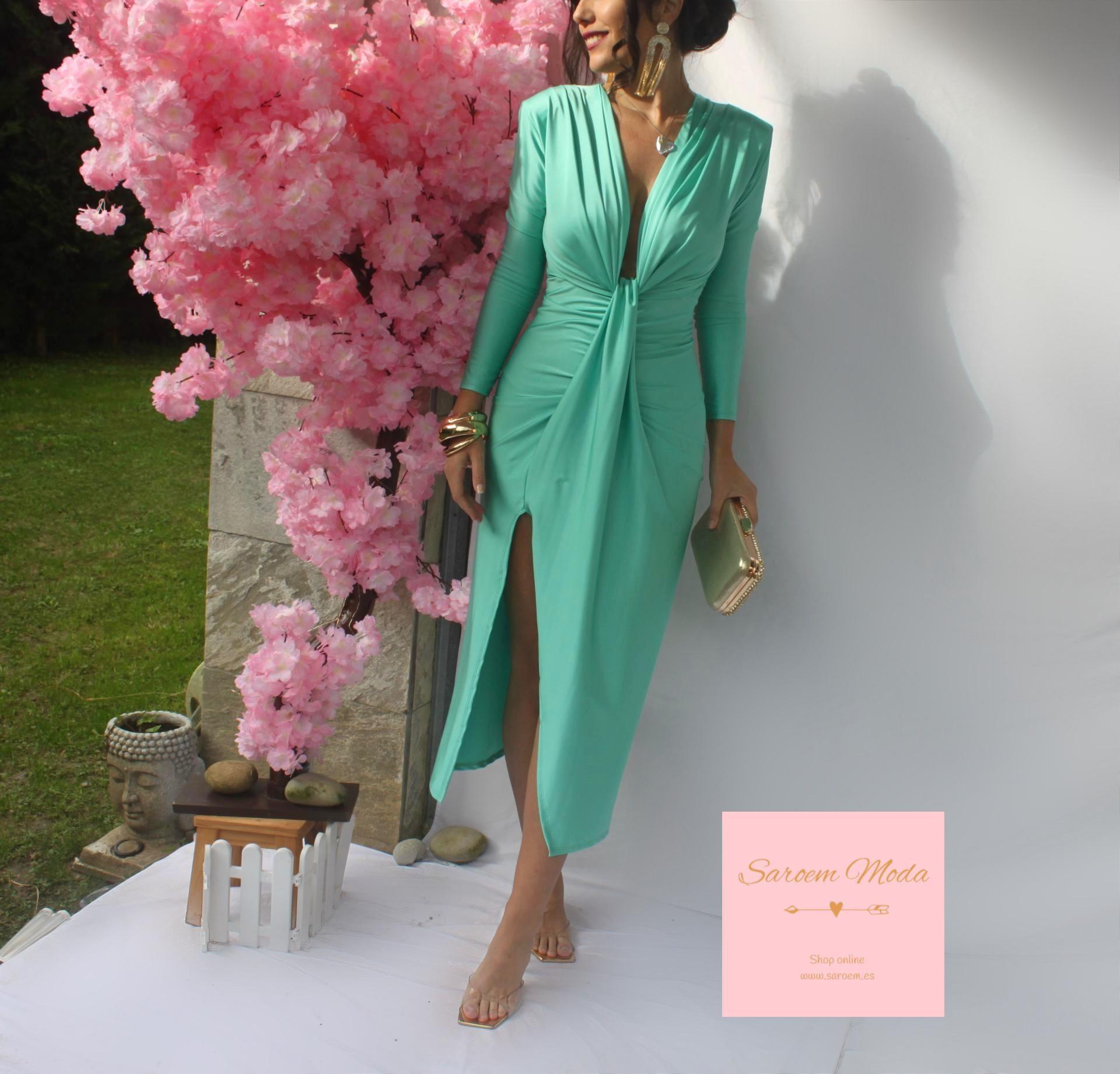 Vestido Damia Turquesa Manga Larga