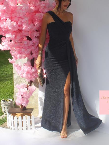 Vestido Uma Glitter Azul Marino
