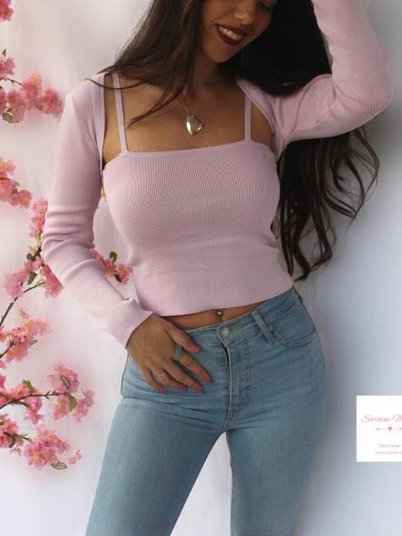 Conjunto top + mangas Lila