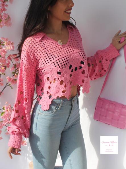 Jersey Punto Calado Fucsia