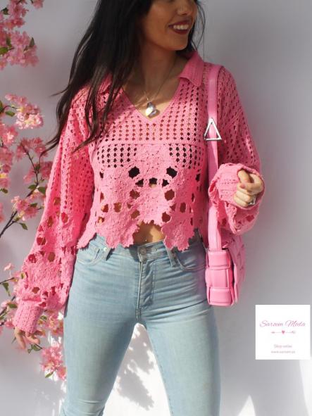 Jersey Punto Calado Fucsia [2]