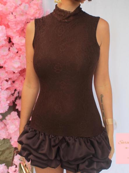 Mini Vestido Encaje Marrón [3]