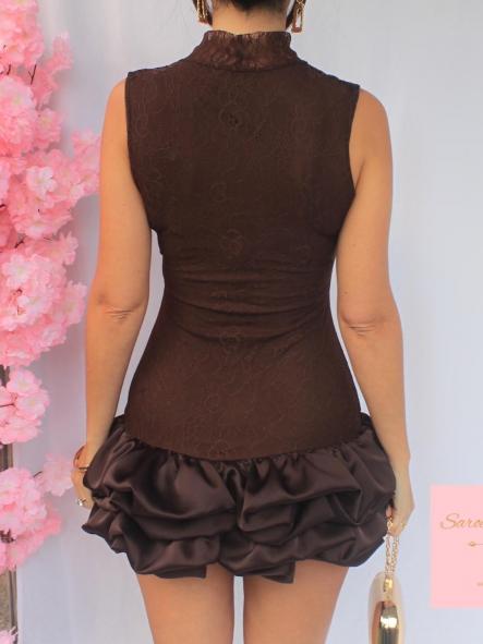 Mini Vestido Encaje Marrón [4]