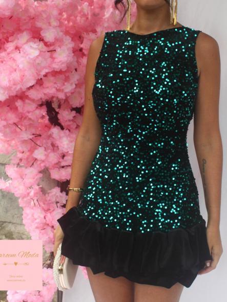 Mini Vestido Sayuri Verde Lentejuelas Terciopelo [5]
