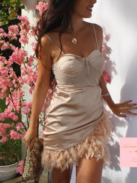 Vestido Cabaret Plumas Dorado [1]
