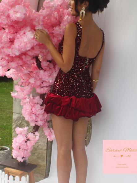 Mini Vestido Sayuri Burdeos Lentejuelas Terciopelo [3]